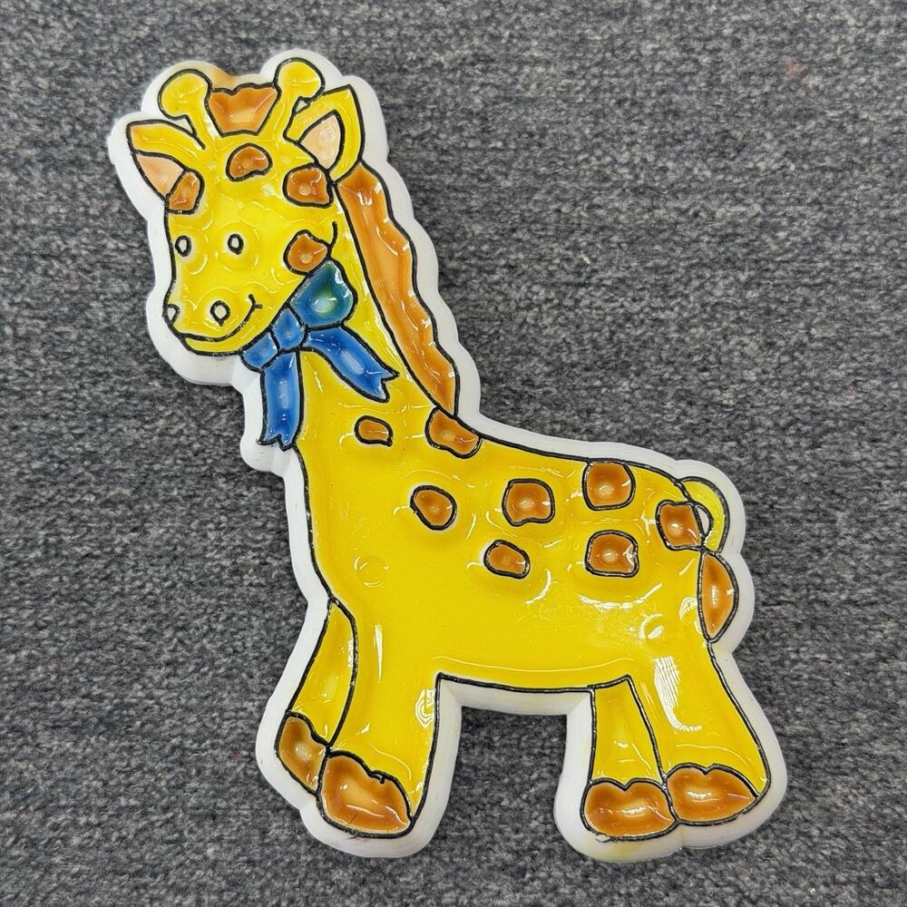Vintage Yellow Giraffe Ceramic Refrigerator Magnet Blue Bow Safari Kitchen